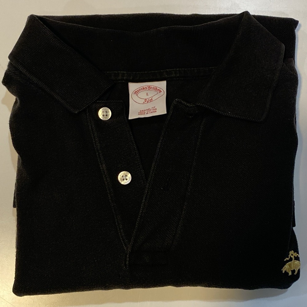 Brooks Brothers Black Polo Shirt with Logo -  Short Sleeve  - Style 346 - Large